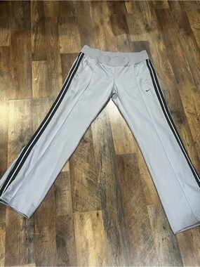 Nike mens Light Gray Track Pants with Black Side Stripes